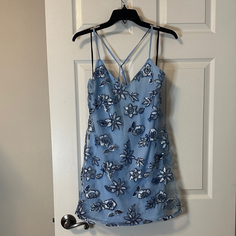 Floral Embroidered Blue Dress